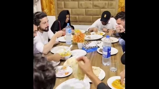 Screenshot of the viral video that claimed Anju was having dinner with Nasrullah and his friends in Pakistan.